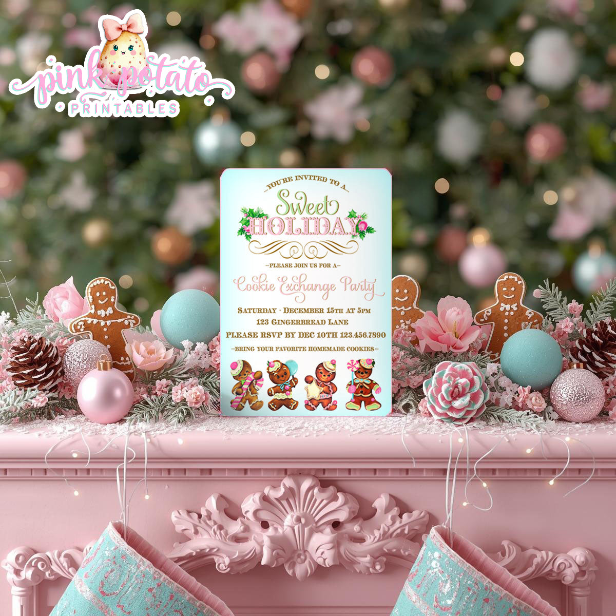 Gingerbread Cookies-Invitation-We Customize-Cookie Exchange-Cookie Decorating-Gingerbread-Printable-Christmas Party Invite-DIGITAL DOWNLOAD