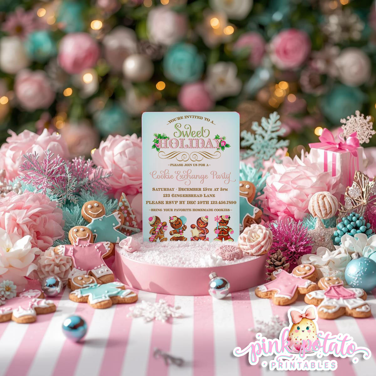 Gingerbread Cookies-Invitation-We Customize-Cookie Exchange-Cookie Decorating-Gingerbread-Printable-Christmas Party Invite-DIGITAL DOWNLOAD