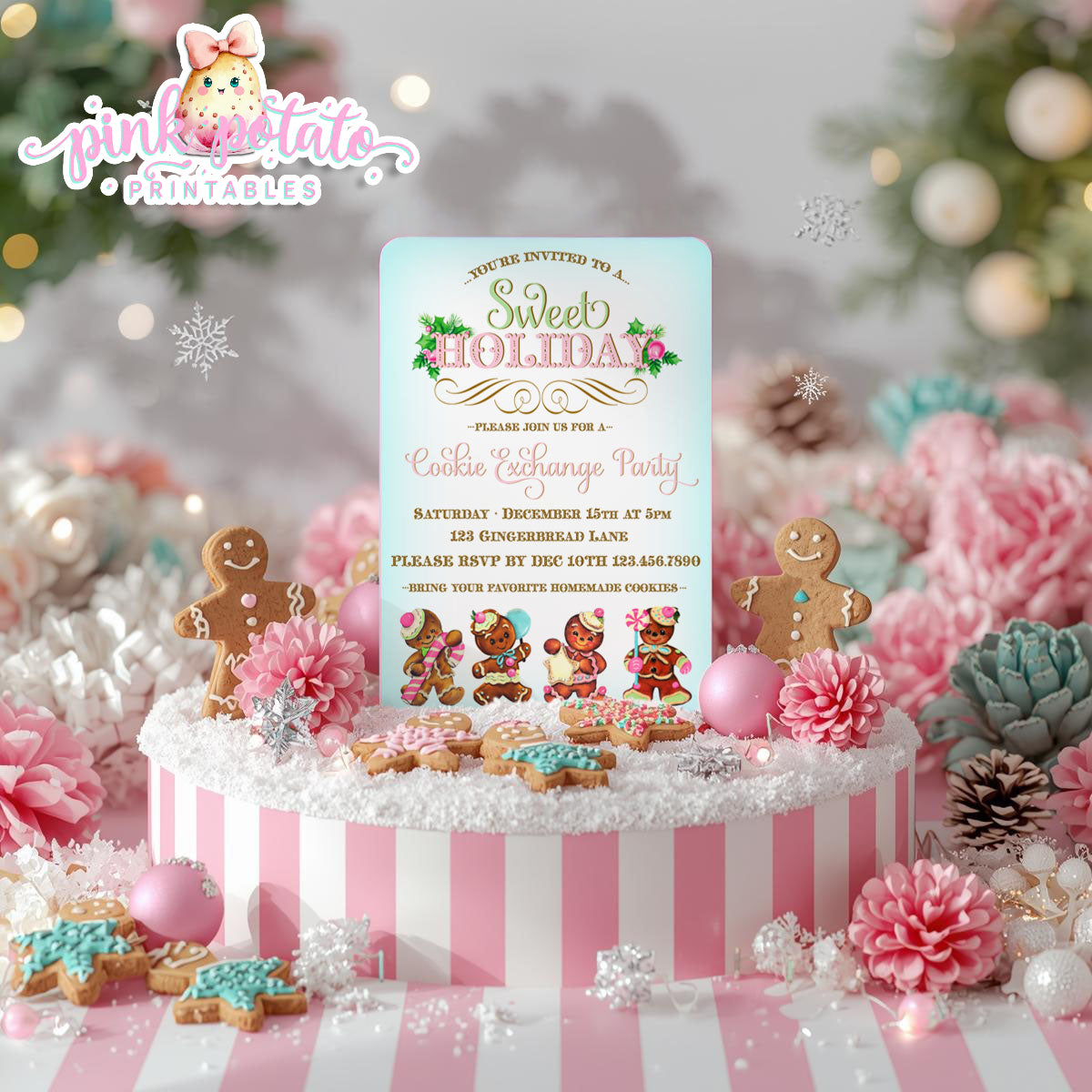 Gingerbread Cookies-Invitation-We Customize-Cookie Exchange-Cookie Decorating-Gingerbread-Printable-Christmas Party Invite-DIGITAL DOWNLOAD