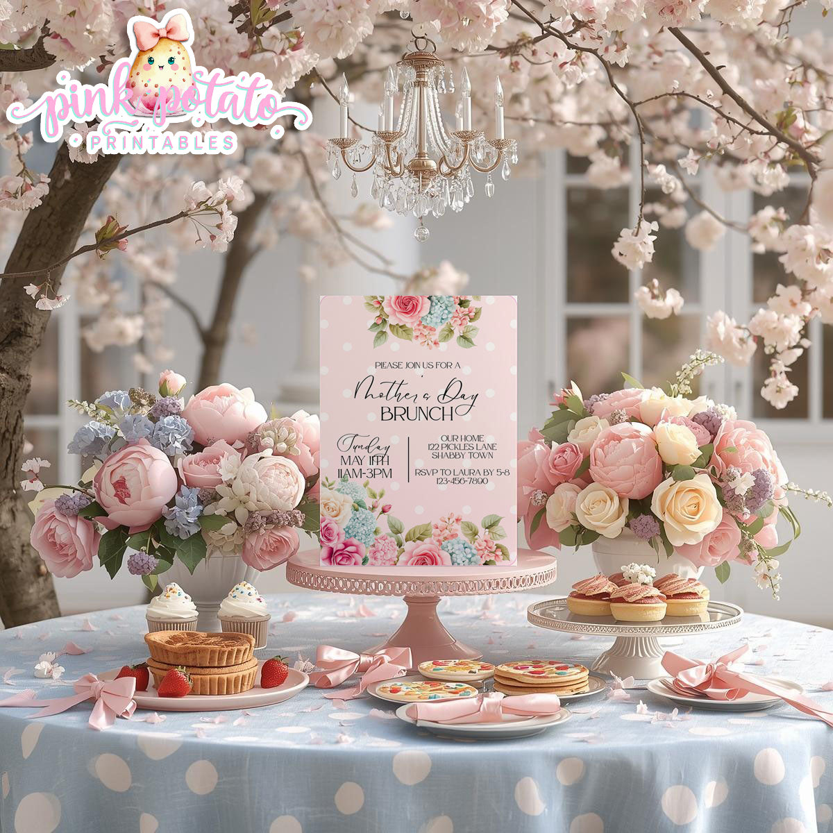 Mother's Day Brunch-Invitation-Customize All Text in Corjl ONLY-Mothers Day Party-Mother's Day Lunch-Potluck Party-Grandmother-Grandma-Mama-Mommy-Mom-INSTANT DOWNLOAD