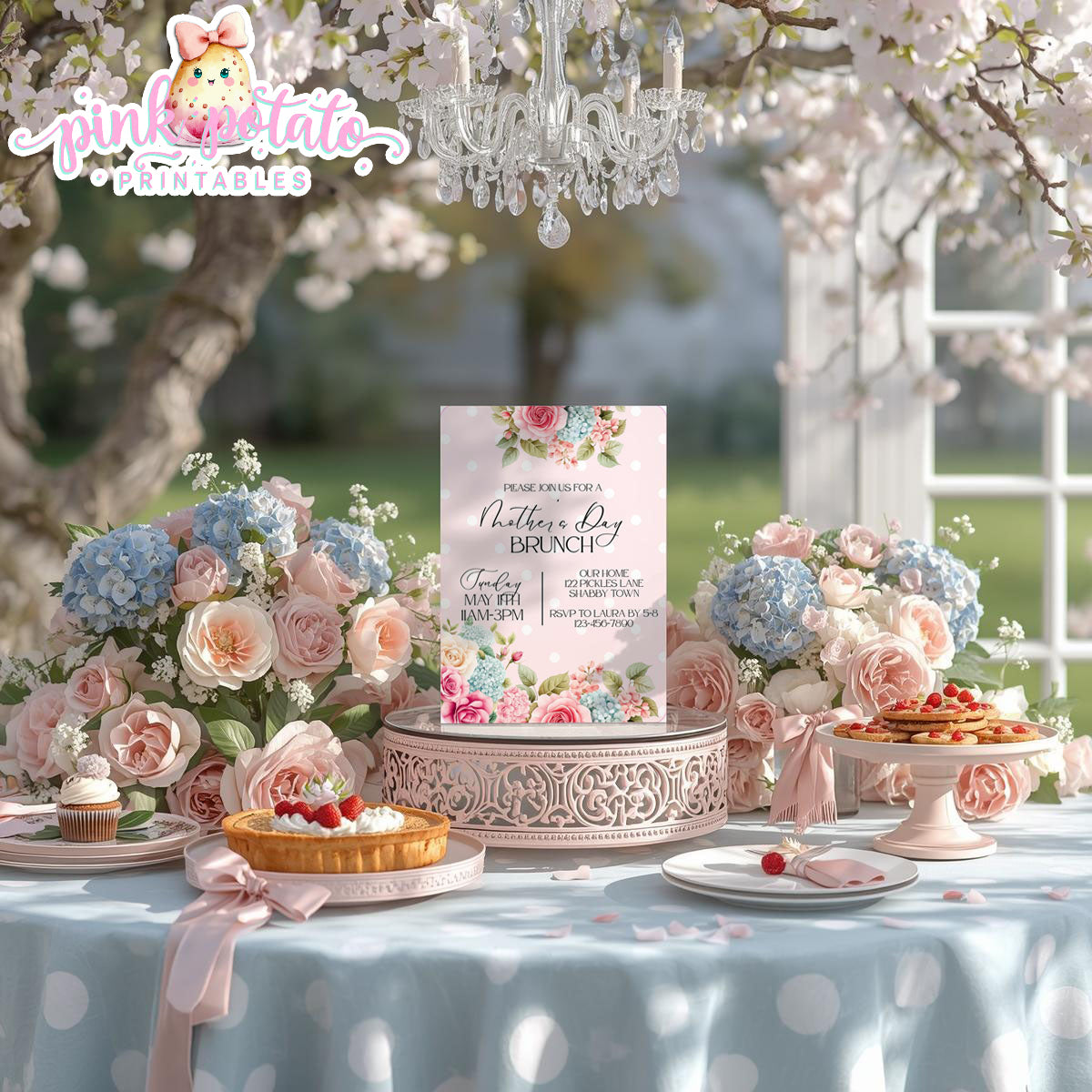 Mother's Day Brunch-Invitation-Customize All Text in Corjl ONLY-Mothers Day Party-Mother's Day Lunch-Potluck Party-Grandmother-Grandma-Mama-Mommy-Mom-INSTANT DOWNLOAD