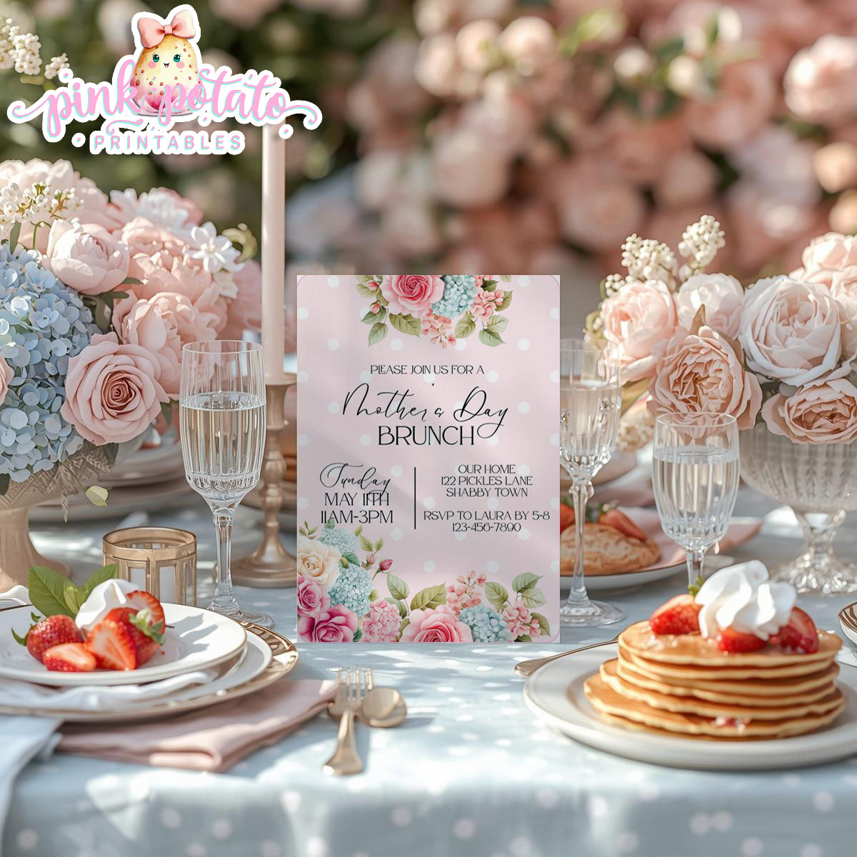 Mother's Day Brunch-Invitation-Customize All Text in Corjl ONLY-Mothers Day Party-Mother's Day Lunch-Potluck Party-Grandmother-Grandma-Mama-Mommy-Mom-INSTANT DOWNLOAD