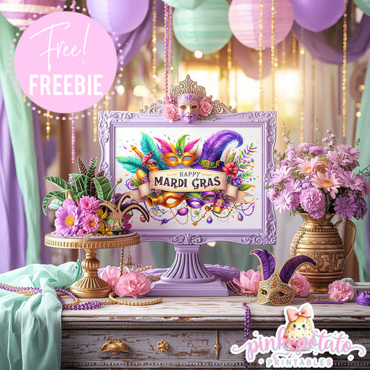 Mardi Gras-FREE Party Sign-Happy Mardi Gras Sign-FREEBIE-Sign-Mardi Gras Theme-Fat Tuesday-Party Printable-Digital-INSTANT DOWNLOAD