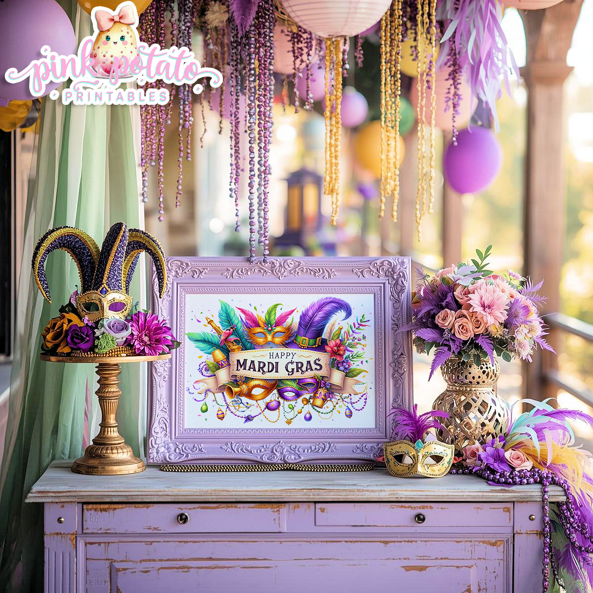 Mardi Gras-FREE Party Sign-Happy Mardi Gras Sign-FREEBIE-Sign-Mardi Gras Theme-Fat Tuesday-Party Printable-Digital-INSTANT DOWNLOAD