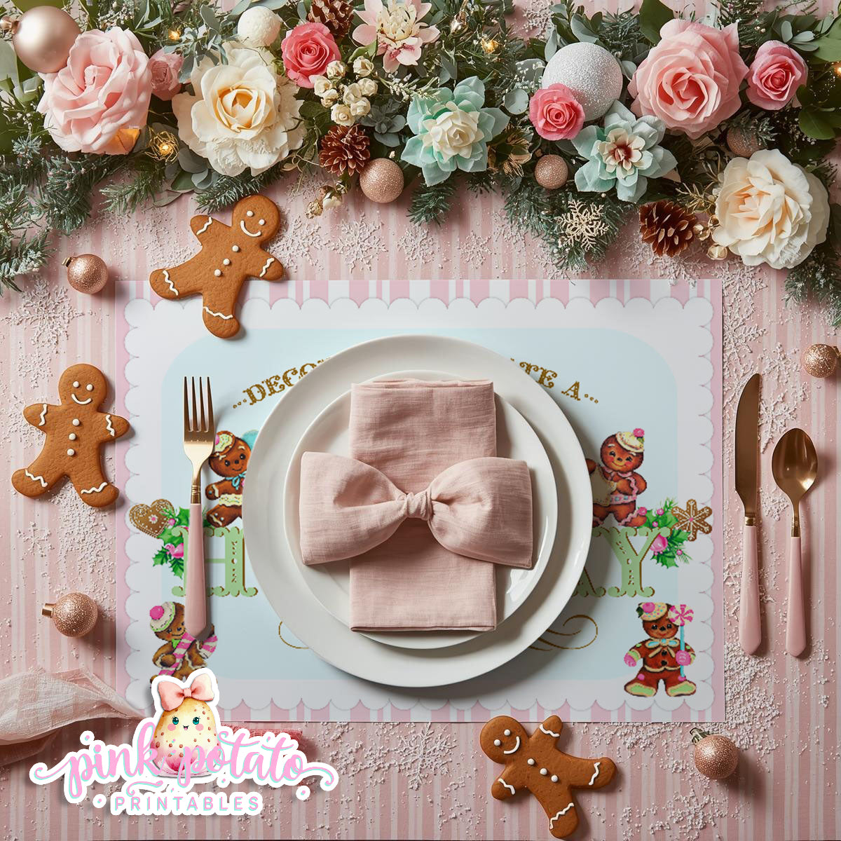 Gingerbread Cookies-8.5x11 Placemats-Cookie Decorating Party-Gingerbread Decorating-Printable-Christmas Party-INSTANT DOWNLOAD