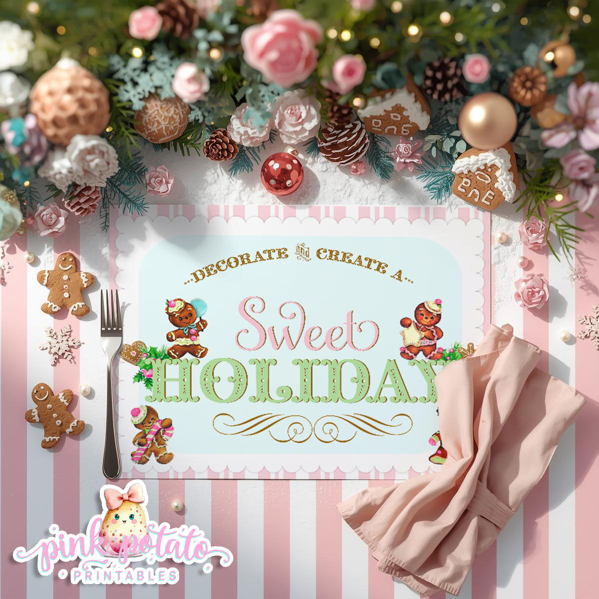 Gingerbread Cookies-8.5x11 Placemats-Cookie Decorating Party-Gingerbread Decorating-Printable-Christmas Party-INSTANT DOWNLOAD