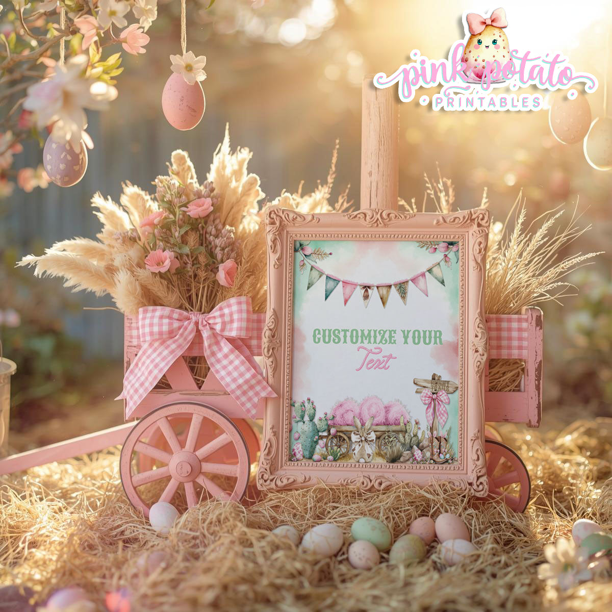 Bunny Trails-16x20 Poster-Completely Editable in CORJL ONLY-Western Easter-Easter Poster-Customize Poster-Easter Sunday-Happy Easter-Easter Sign-Cowgirl-Cowboy-Customize-INSTANT DOWNLOAD