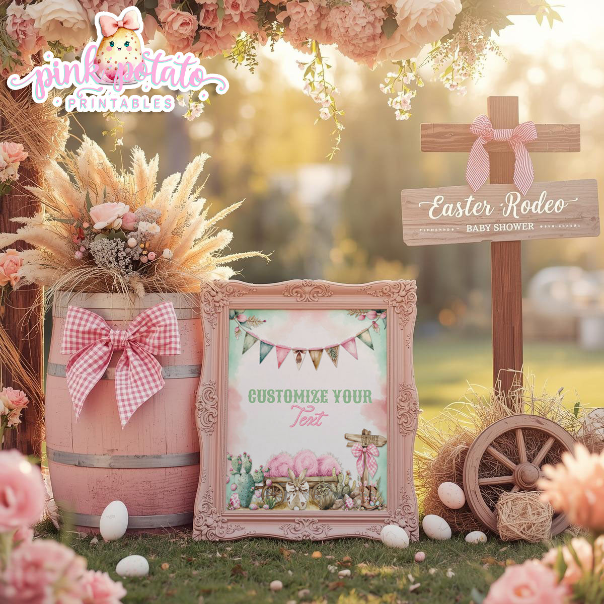 Bunny Trails-16x20 Poster-Completely Editable in CORJL ONLY-Western Easter-Easter Poster-Customize Poster-Easter Sunday-Happy Easter-Easter Sign-Cowgirl-Cowboy-Customize-INSTANT DOWNLOAD