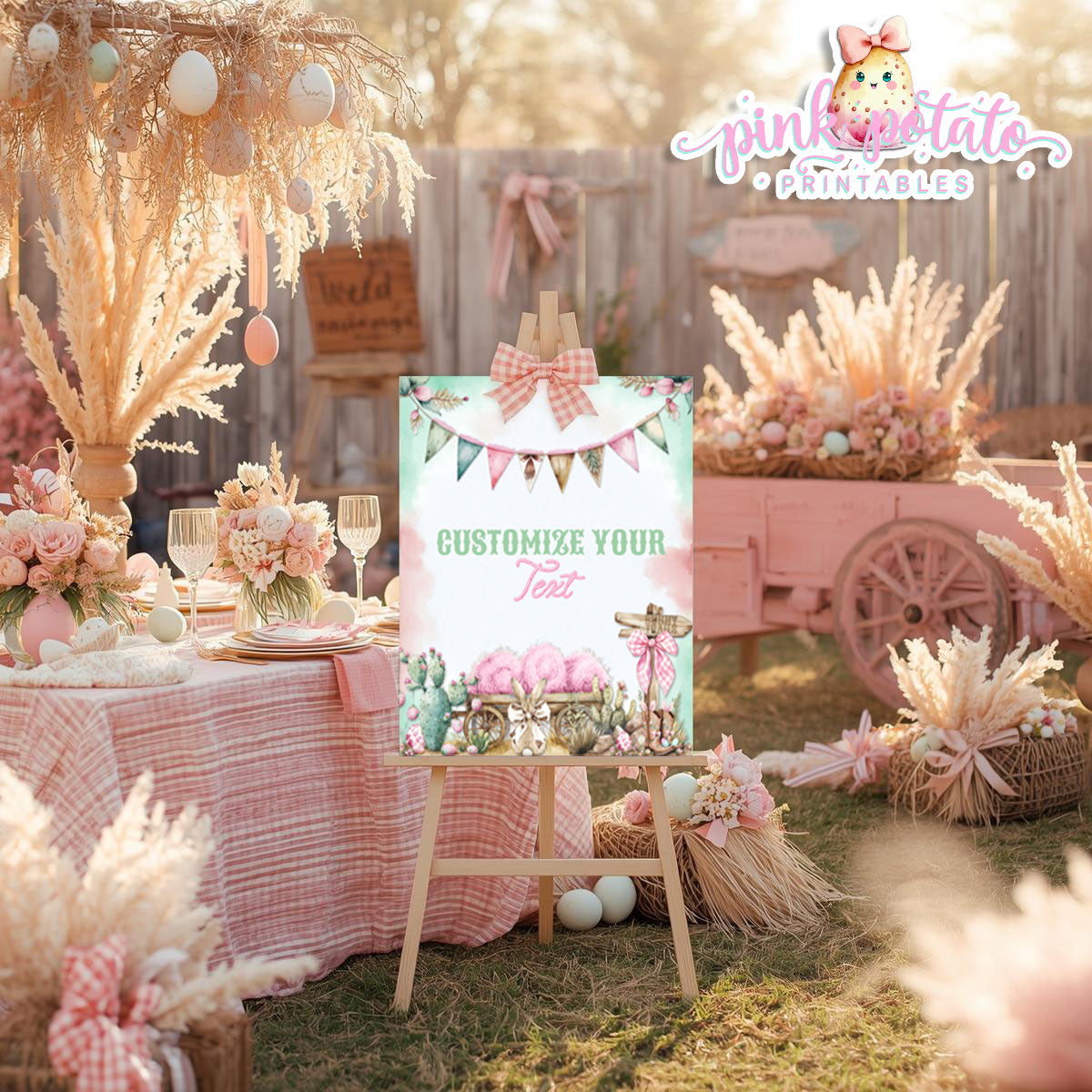 Bunny Trails-16x20 Poster-Completely Editable in CORJL ONLY-Western Easter-Easter Poster-Customize Poster-Easter Sunday-Happy Easter-Easter Sign-Cowgirl-Cowboy-Customize-INSTANT DOWNLOAD