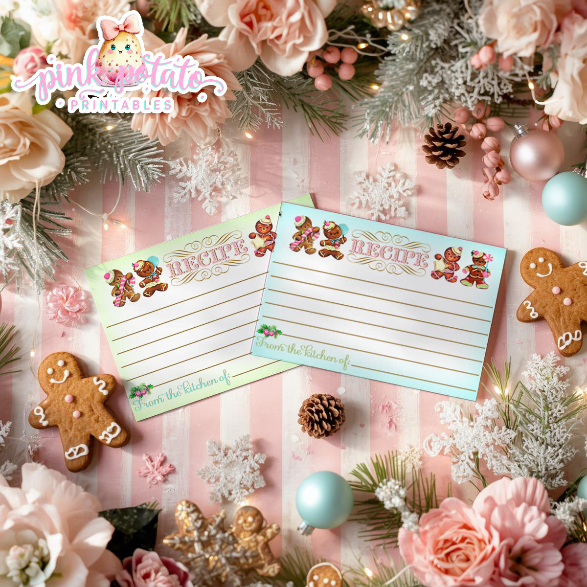 Gingerbread Cookies-Recipe Cards-Cookie Exchange-Cookie Decorating-Gingerbread Decorating-Printable-Christmas Party-INSTANT DOWNLOAD