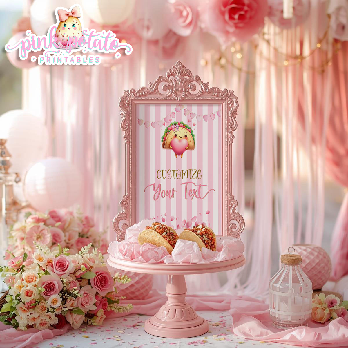 Pink Valentine-Taco Bar-Blank Sign-8x10-Customize in Corjl ONLY-Valentine's Day-Buffet-Valentine's Party-EDITABLE-INSTANT DOWNLOAD