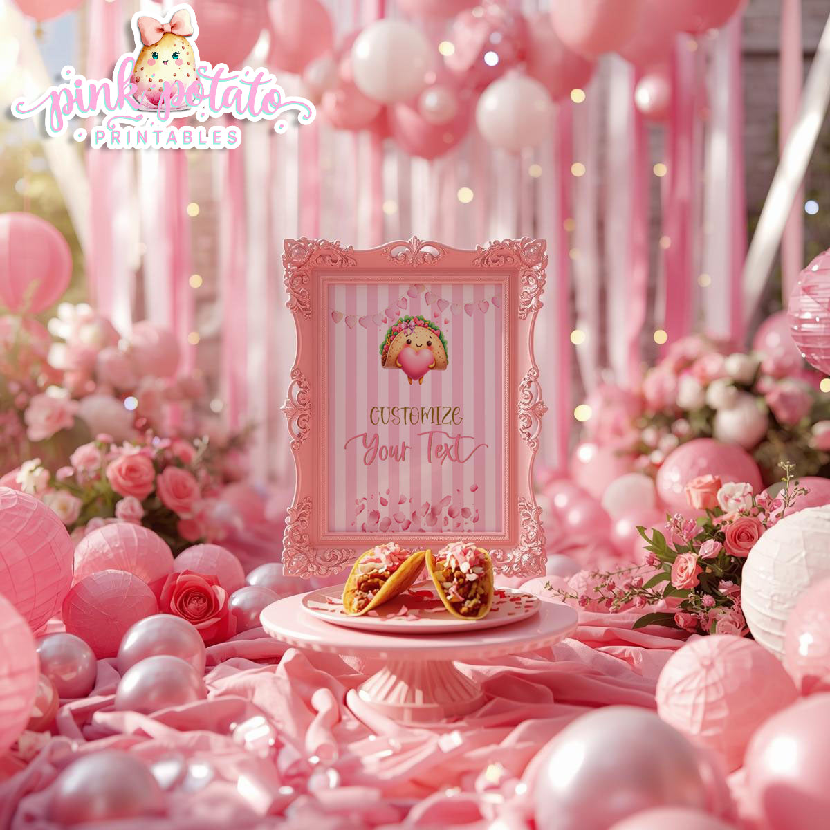 Pink Valentine-Taco Bar-Blank Sign-8x10-Customize in Corjl ONLY-Valentine's Day-Buffet-Valentine's Party-EDITABLE-INSTANT DOWNLOAD