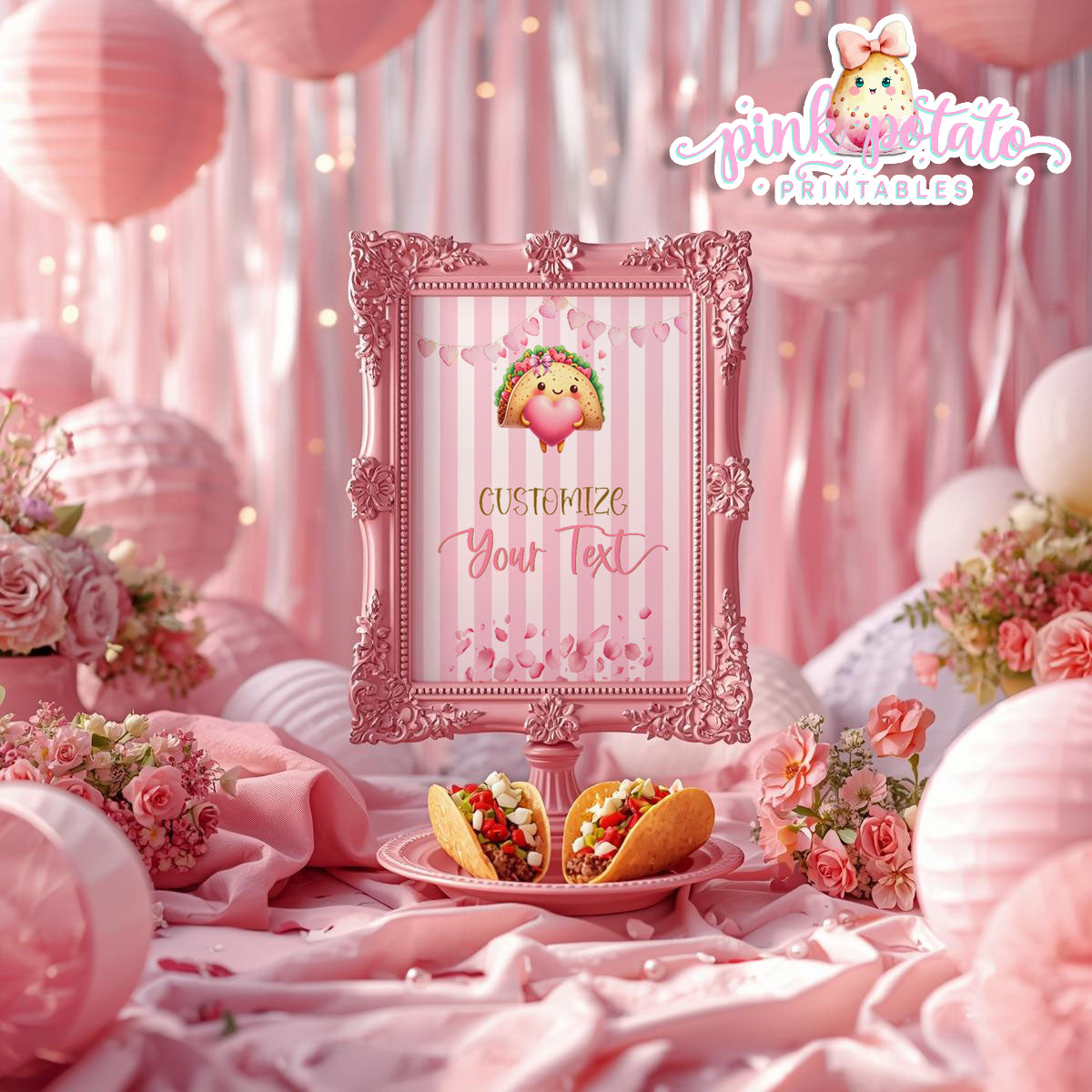 Pink Valentine-Taco Bar-Blank Sign-8x10-Customize in Corjl ONLY-Valentine's Day-Buffet-Valentine's Party-EDITABLE-INSTANT DOWNLOAD