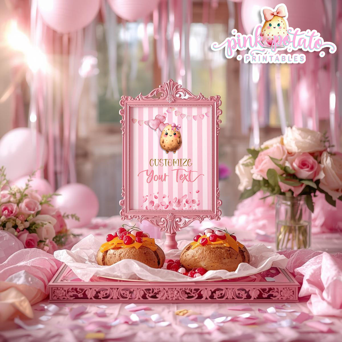 Pink Valentine-Baked Potato Bar-Blank Sign-8x10-You Add Custom Text-Corjl ONLY-Valentine's Day-Buffet-Valentine's Party-EDITABLE-INSTANT DOWNLOAD