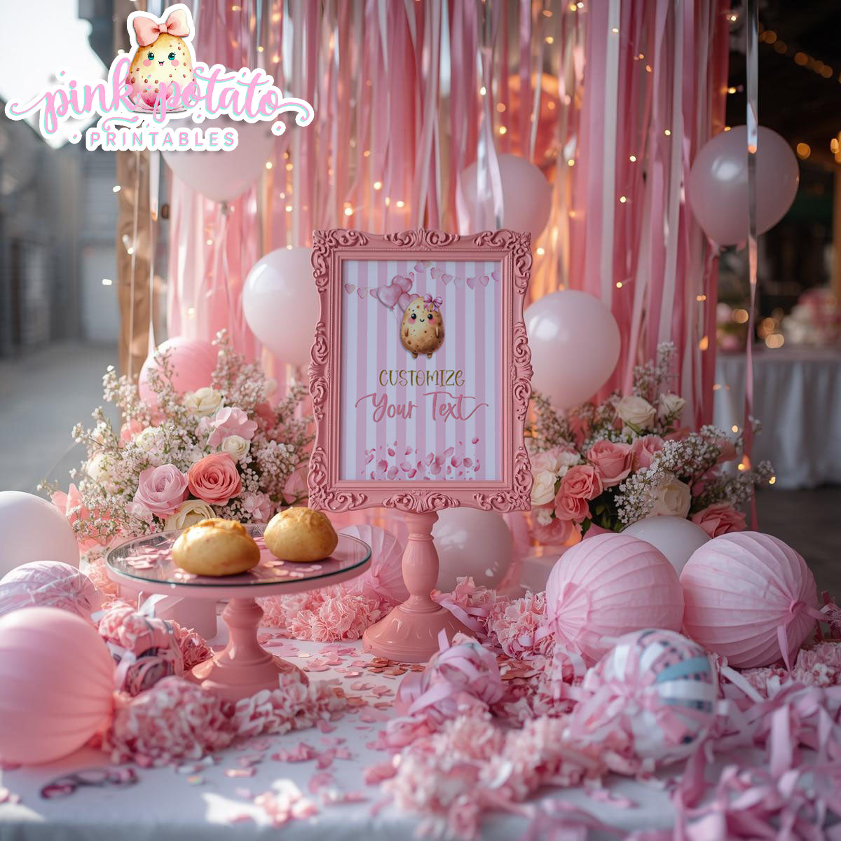 Pink Valentine-Baked Potato Bar-Blank Sign-8x10-You Add Custom Text-Corjl ONLY-Valentine's Day-Buffet-Valentine's Party-EDITABLE-INSTANT DOWNLOAD