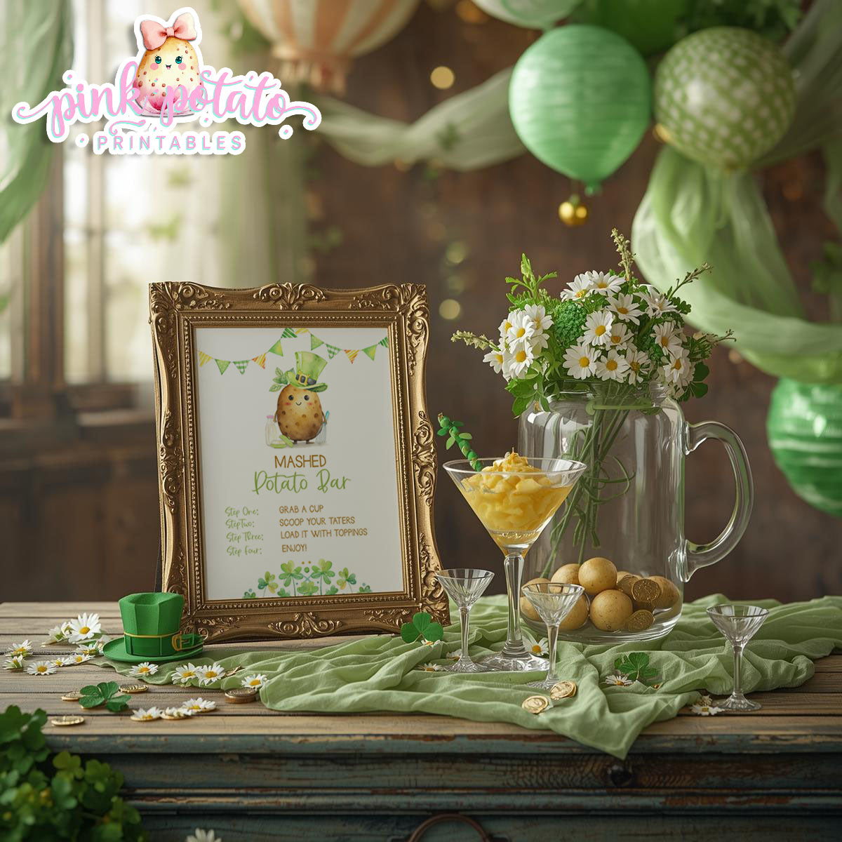 St. Paddy's Day-Mashed Potato Bar Sign-All Text Editable in Corjl-St. Patrick's Day Theme-Party Printable-Digital-INSTANT DOWNLOAD