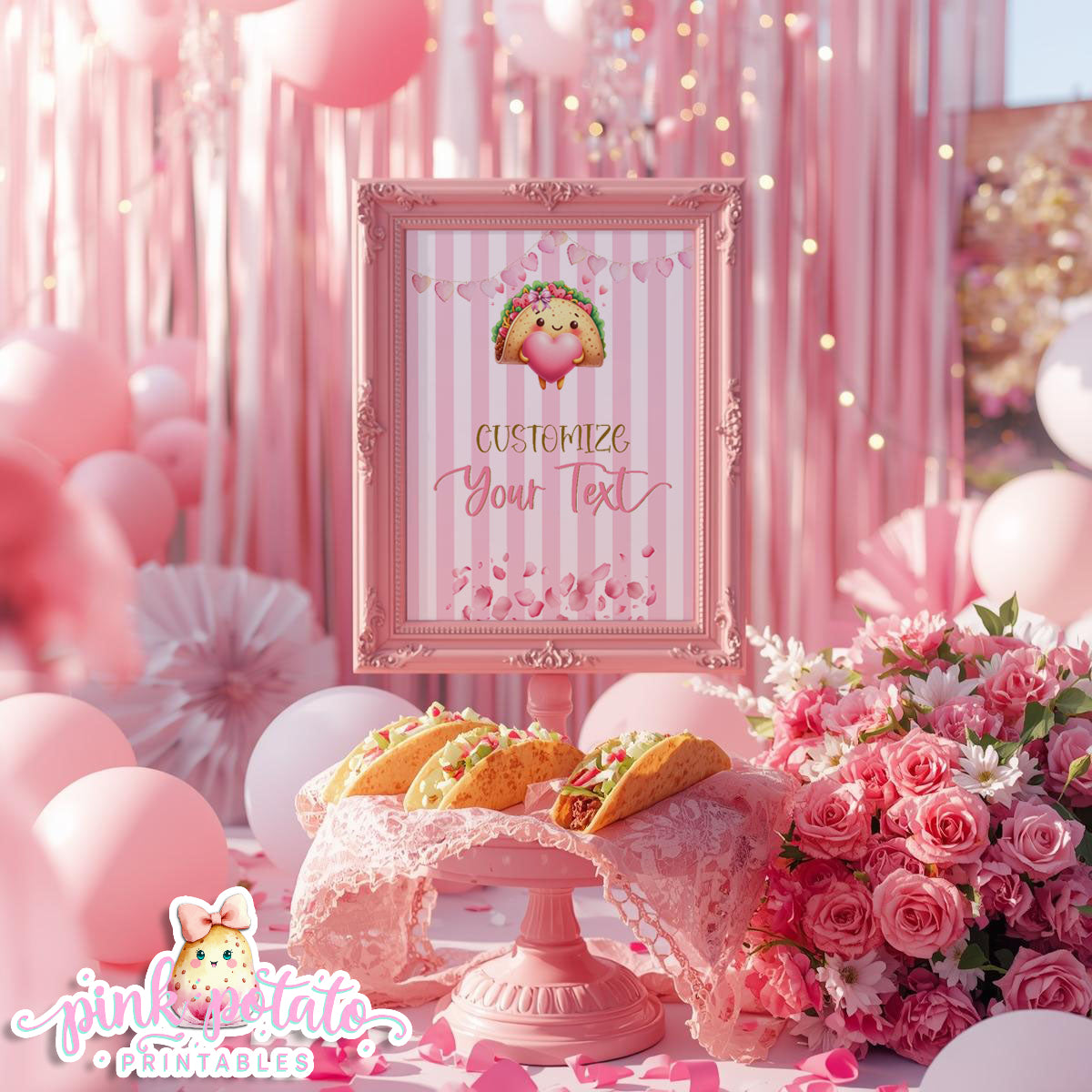 Pink Valentine-Taco Bar-Blank Sign-8x10-Customize in Corjl ONLY-Valentine's Day-Buffet-Valentine's Party-EDITABLE-INSTANT DOWNLOAD
