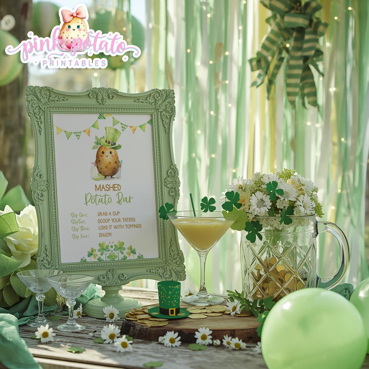 St. Paddy's Day-Mashed Potato Bar Sign-All Text Editable in Corjl-St. Patrick's Day Theme-Party Printable-Digital-INSTANT DOWNLOAD