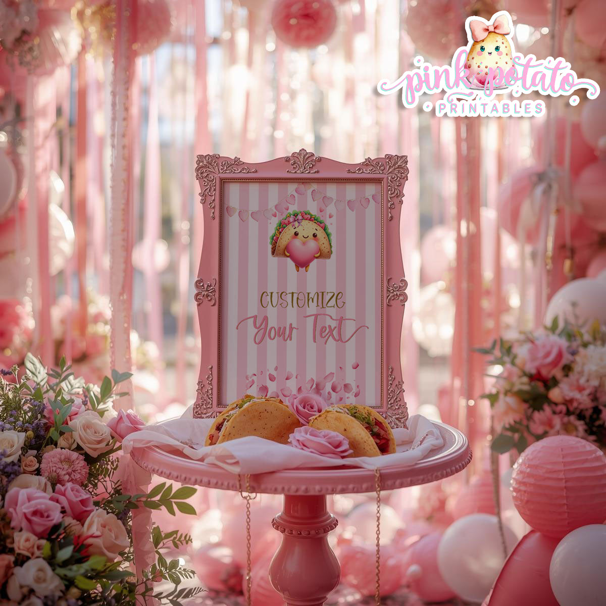 Pink Valentine-Taco Bar-Blank Sign-8x10-Customize in Corjl ONLY-Valentine's Day-Buffet-Valentine's Party-EDITABLE-INSTANT DOWNLOAD