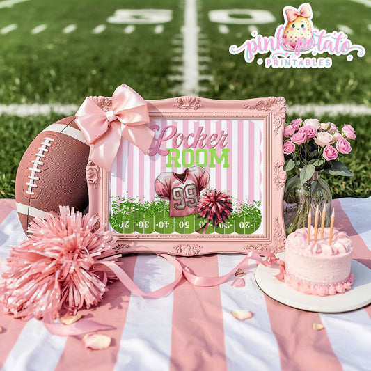 Birthday Football-Locker Room Sign-Pink Football-Super Bowl Sunday-Sports-Digital-INSTANT DOWNLOAD