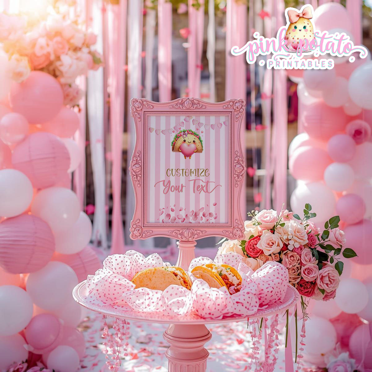 Pink Valentine-Taco Bar-Blank Sign-8x10-Customize in Corjl ONLY-Valentine's Day-Buffet-Valentine's Party-EDITABLE-INSTANT DOWNLOAD