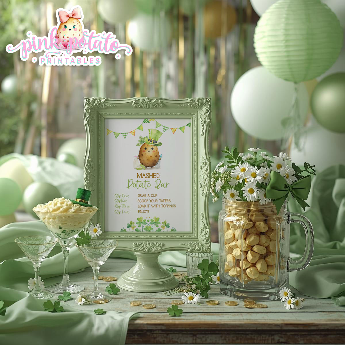 St. Paddy's Day-Mashed Potato Bar Sign-All Text Editable in Corjl-St. Patrick's Day Theme-Party Printable-Digital-INSTANT DOWNLOAD