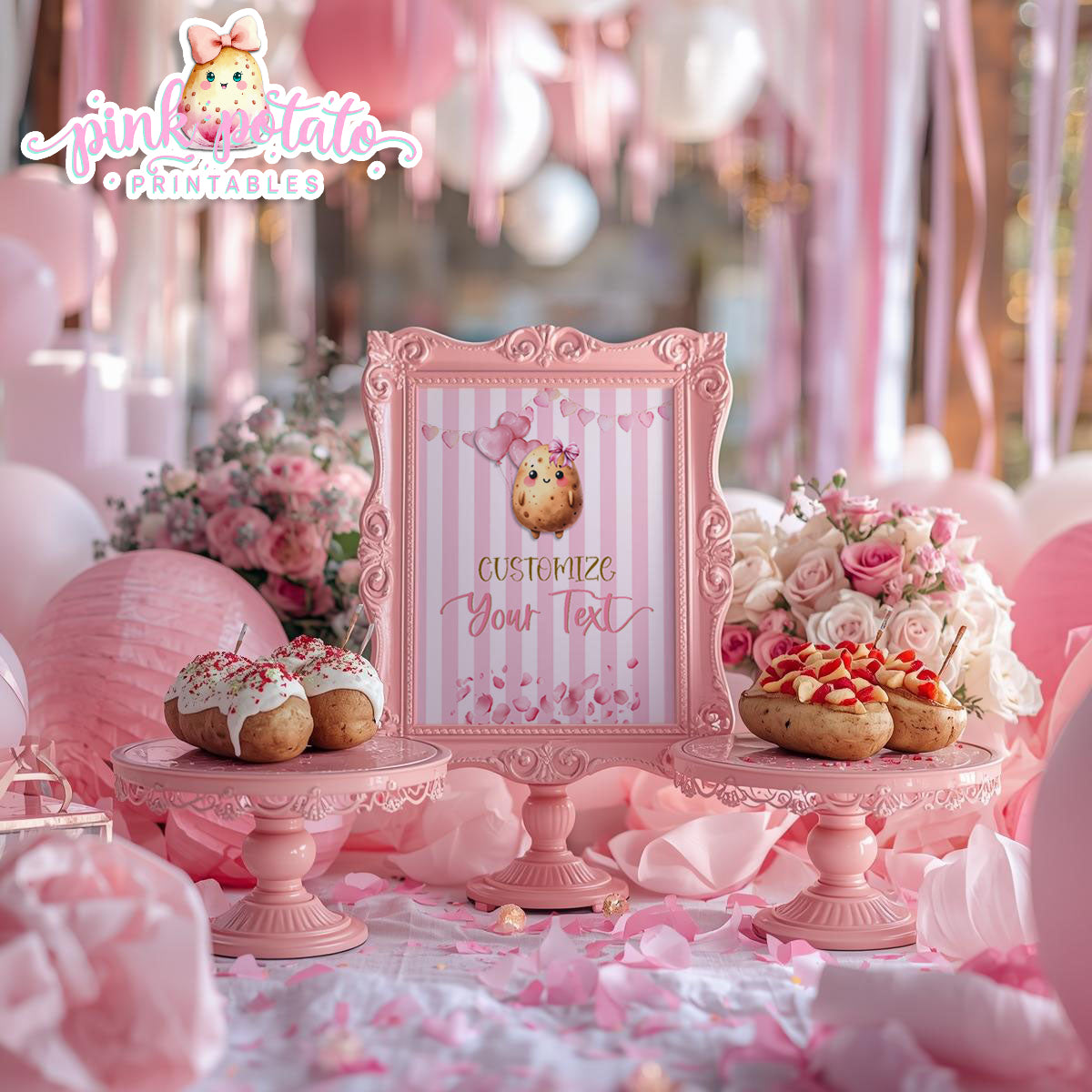 Pink Valentine-Baked Potato Bar-Blank Sign-8x10-You Add Custom Text-Corjl ONLY-Valentine's Day-Buffet-Valentine's Party-EDITABLE-INSTANT DOWNLOAD