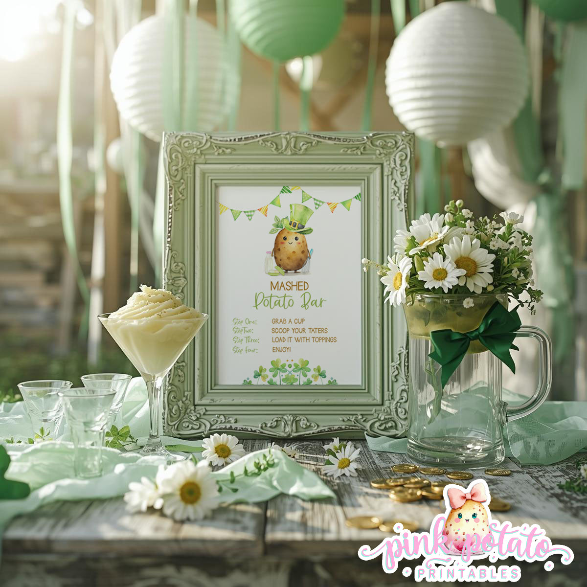 St. Paddy's Day-Mashed Potato Bar Sign-All Text Editable in Corjl-St. Patrick's Day Theme-Party Printable-Digital-INSTANT DOWNLOAD