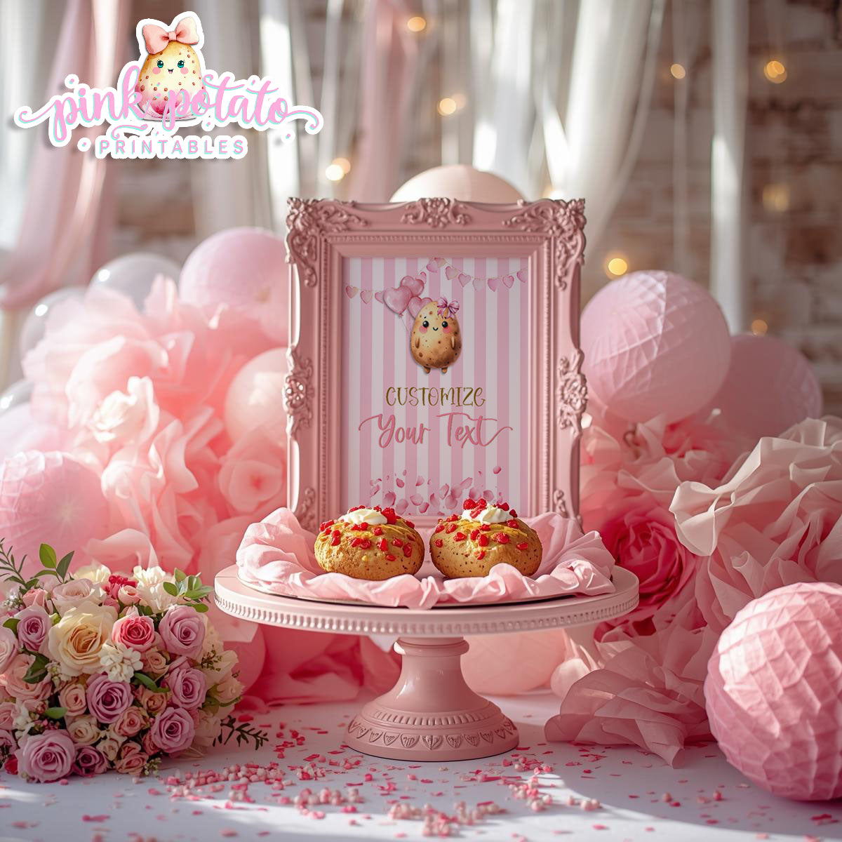 Pink Valentine-Baked Potato Bar-Blank Sign-8x10-You Add Custom Text-Corjl ONLY-Valentine's Day-Buffet-Valentine's Party-EDITABLE-INSTANT DOWNLOAD