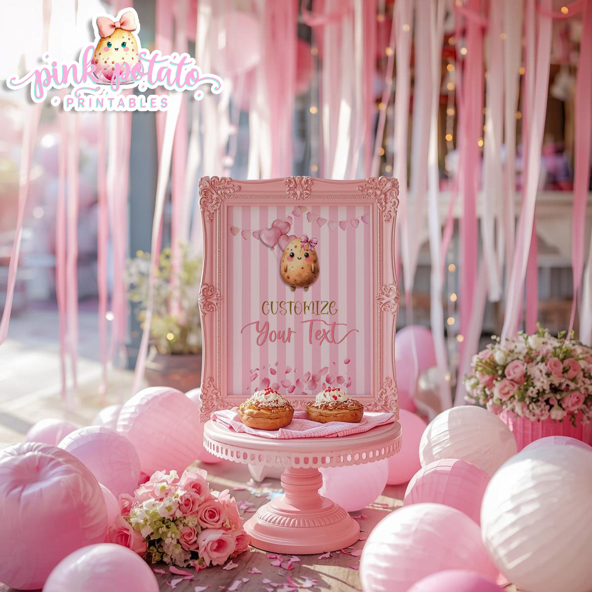 Pink Valentine-Baked Potato Bar-Blank Sign-8x10-You Add Custom Text-Corjl ONLY-Valentine's Day-Buffet-Valentine's Party-EDITABLE-INSTANT DOWNLOAD