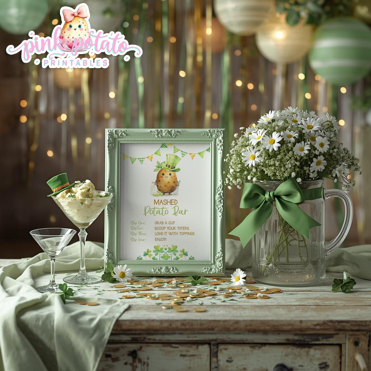 St. Paddy's Day-Mashed Potato Bar Sign-All Text Editable in Corjl-St. Patrick's Day Theme-Party Printable-Digital-INSTANT DOWNLOAD