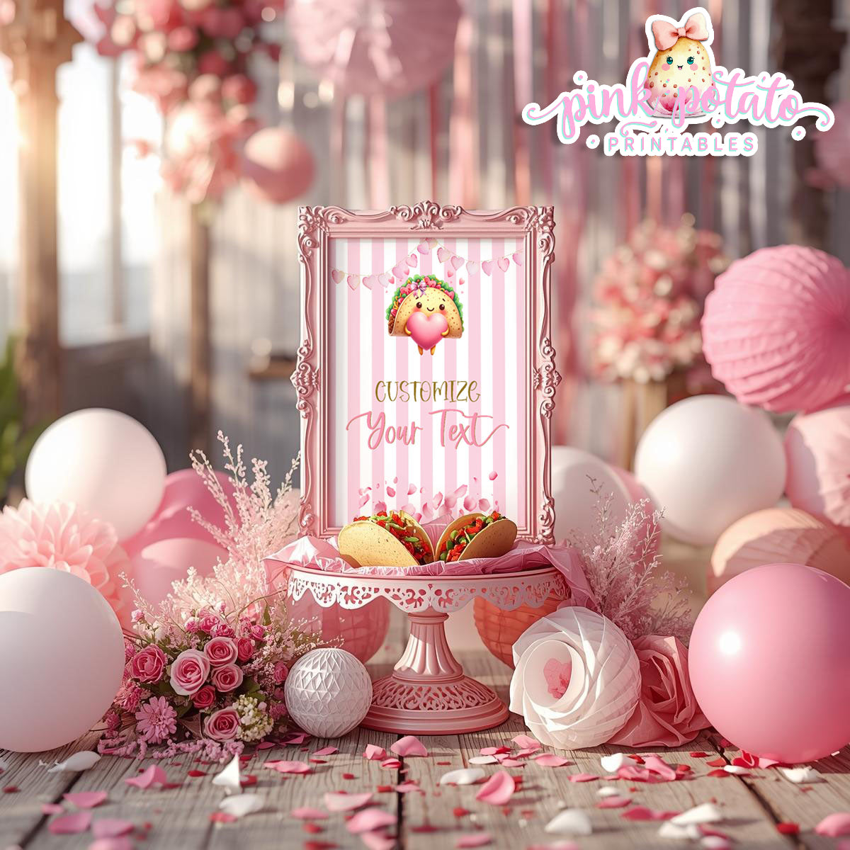 Pink Valentine-Taco Bar-Blank Sign-8x10-Customize in Corjl ONLY-Valentine's Day-Buffet-Valentine's Party-EDITABLE-INSTANT DOWNLOAD