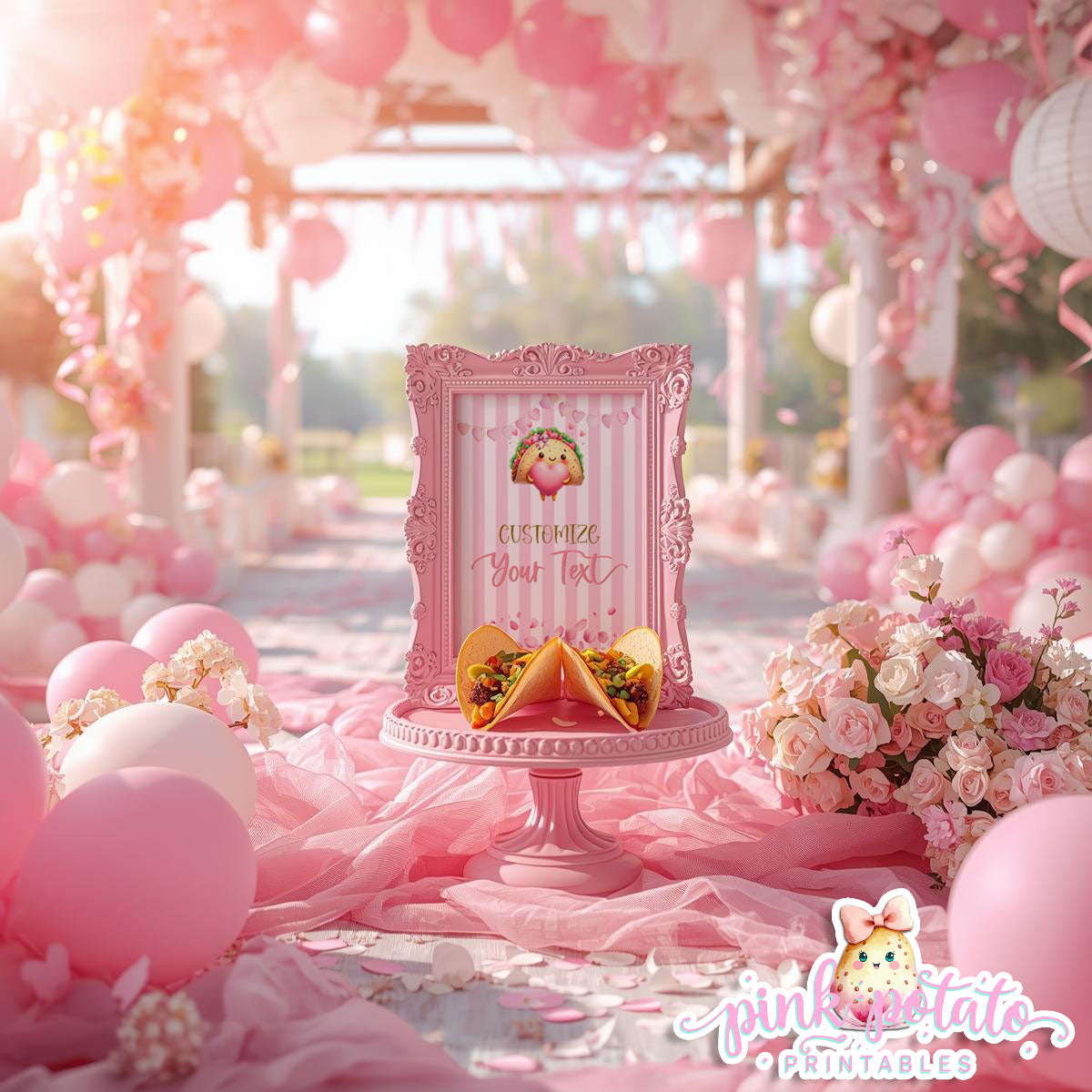 Pink Valentine-Taco Bar-Blank Sign-8x10-Customize in Corjl ONLY-Valentine's Day-Buffet-Valentine's Party-EDITABLE-INSTANT DOWNLOAD