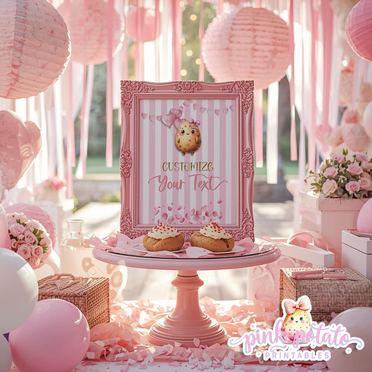 Pink Valentine-Baked Potato Bar-Blank Sign-8x10-You Add Custom Text-Corjl ONLY-Valentine's Day-Buffet-Valentine's Party-EDITABLE-INSTANT DOWNLOAD