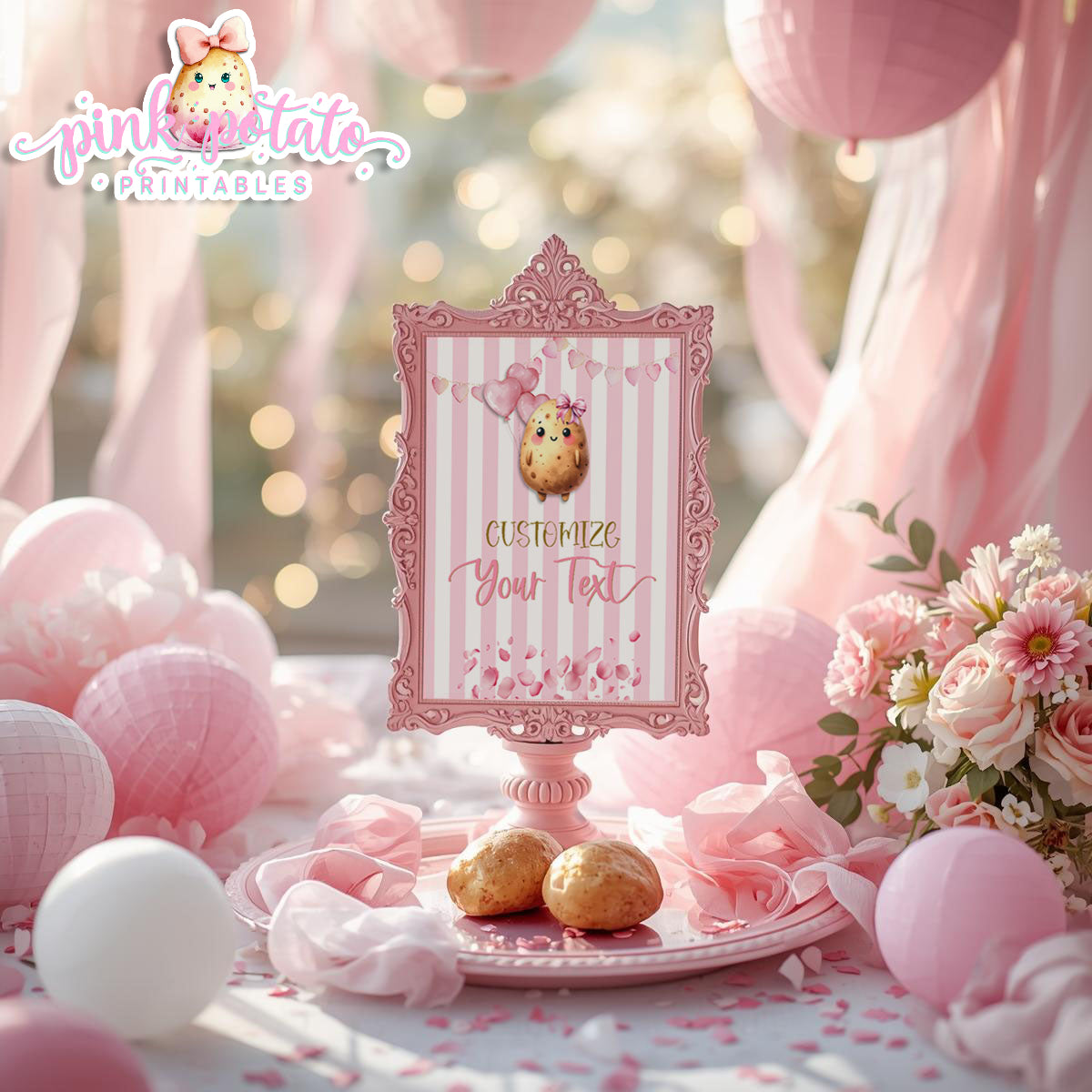 Pink Valentine-Baked Potato Bar-Blank Sign-8x10-You Add Custom Text-Corjl ONLY-Valentine's Day-Buffet-Valentine's Party-EDITABLE-INSTANT DOWNLOAD