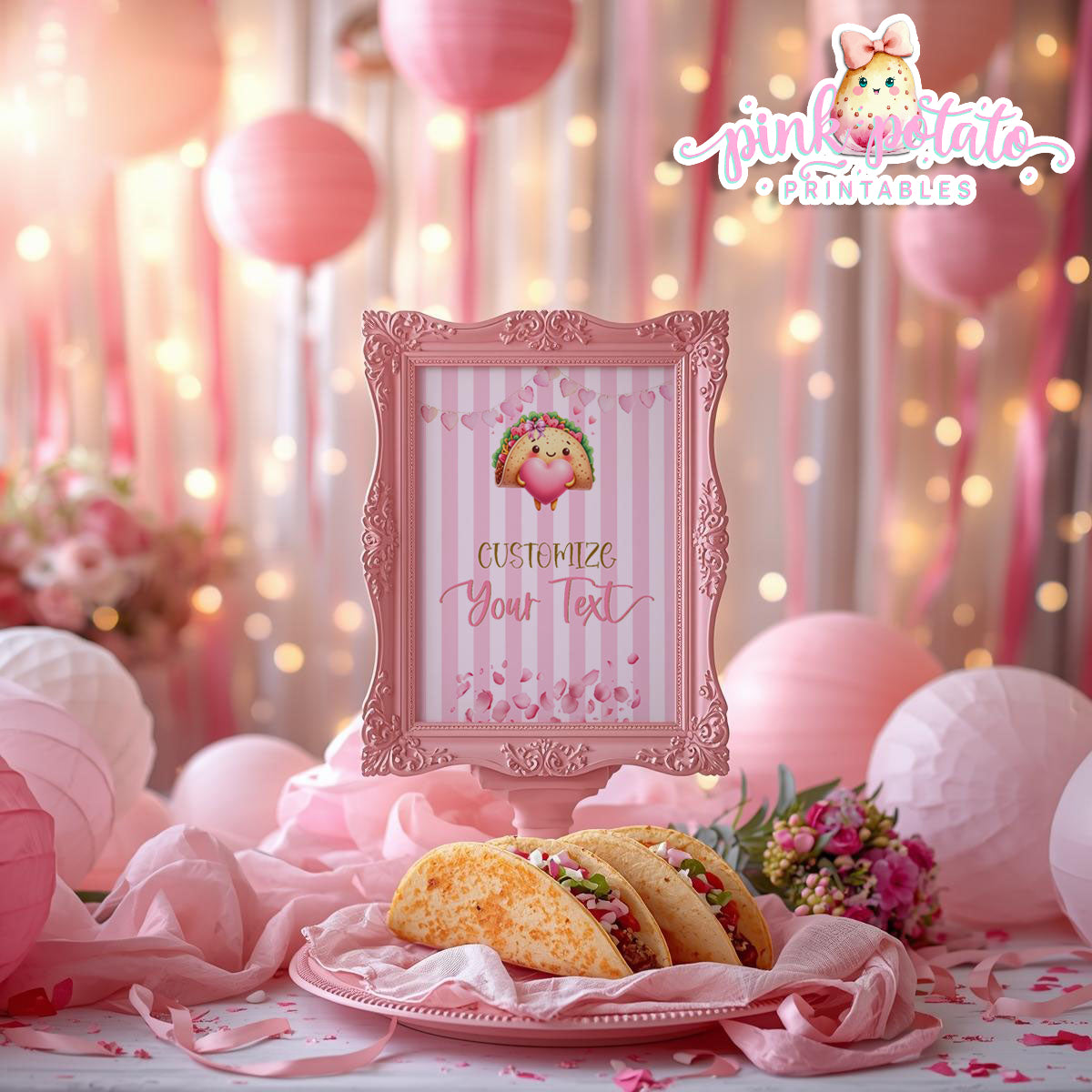 Pink Valentine-Taco Bar-Blank Sign-8x10-Customize in Corjl ONLY-Valentine's Day-Buffet-Valentine's Party-EDITABLE-INSTANT DOWNLOAD