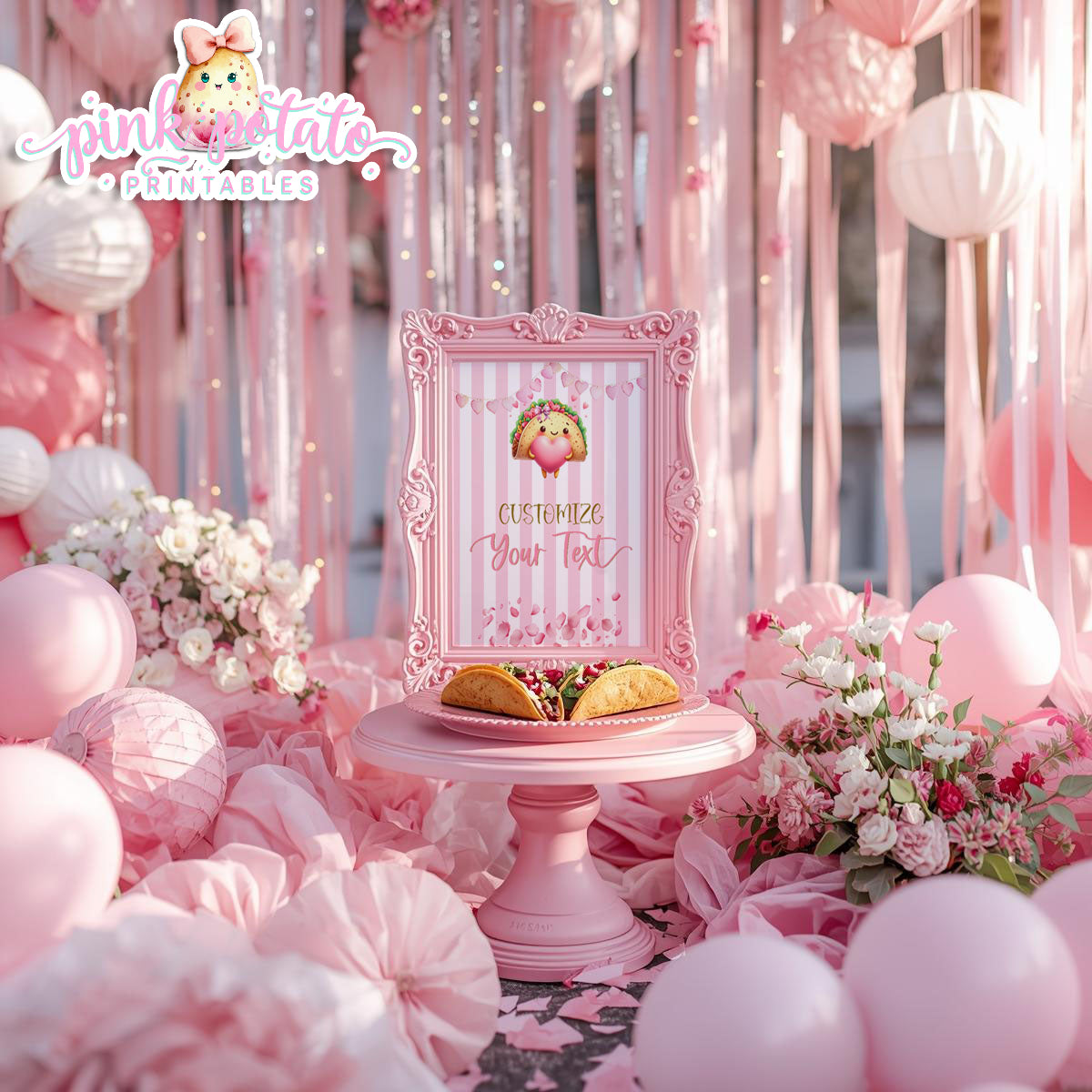 Pink Valentine-Taco Bar-Blank Sign-8x10-Customize in Corjl ONLY-Valentine's Day-Buffet-Valentine's Party-EDITABLE-INSTANT DOWNLOAD