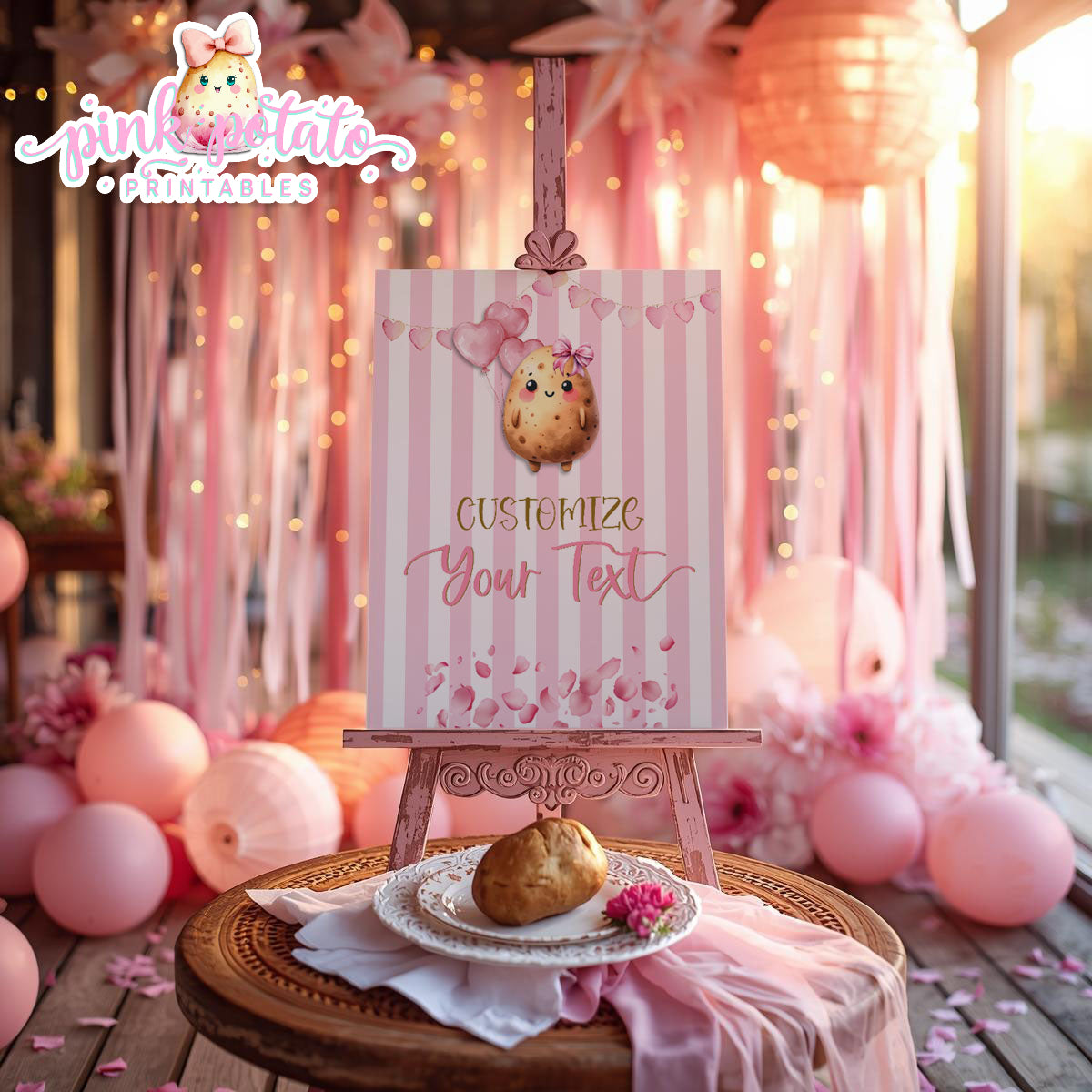 Pink Valentine-Baked Potato Bar-Blank Sign-8x10-You Add Custom Text-Corjl ONLY-Valentine's Day-Buffet-Valentine's Party-EDITABLE-INSTANT DOWNLOAD