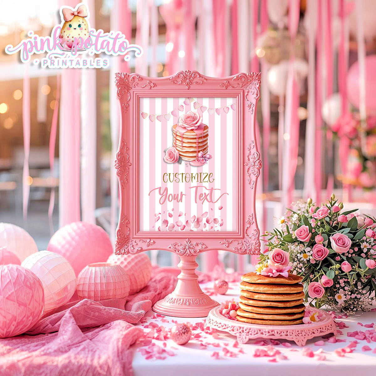 Pink Valentine-Pancake Bar-Blank Sign-8x10-Customize in Corjl ONLY-Valentine's Day-Buffet-Valentine's Party-EDITABLE-INSTANT DOWNLOAD