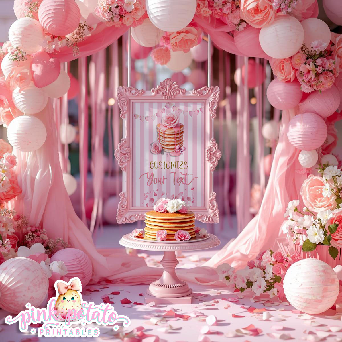 Pink Valentine-Pancake Bar-Blank Sign-8x10-Customize in Corjl ONLY-Valentine's Day-Buffet-Valentine's Party-EDITABLE-INSTANT DOWNLOAD