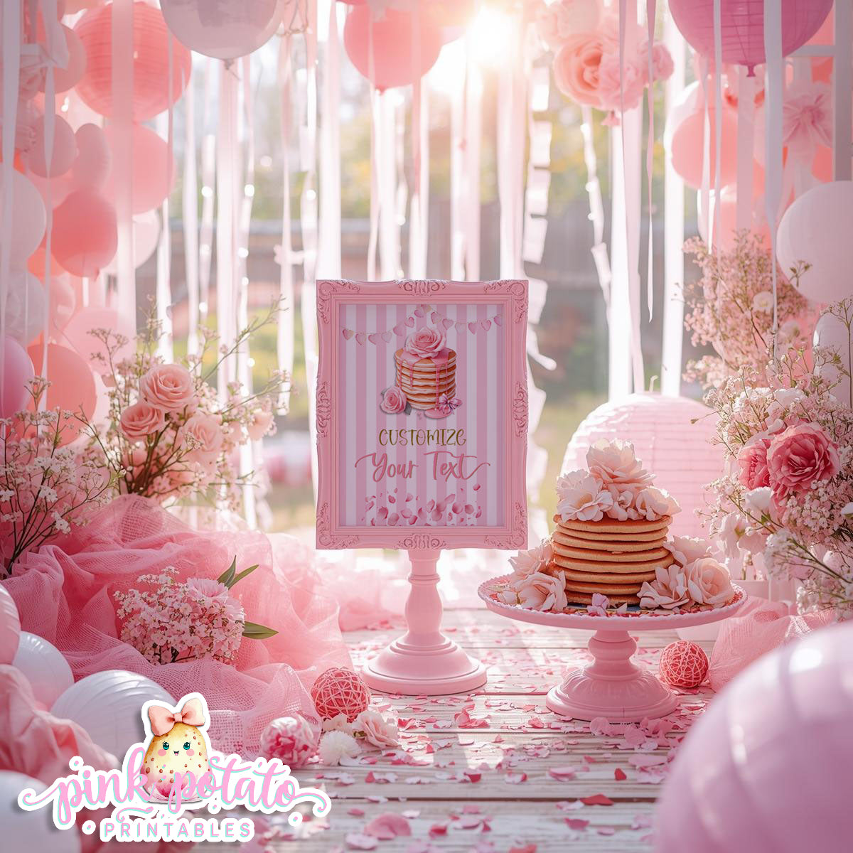 Pink Valentine-Pancake Bar-Blank Sign-8x10-Customize in Corjl ONLY-Valentine's Day-Buffet-Valentine's Party-EDITABLE-INSTANT DOWNLOAD