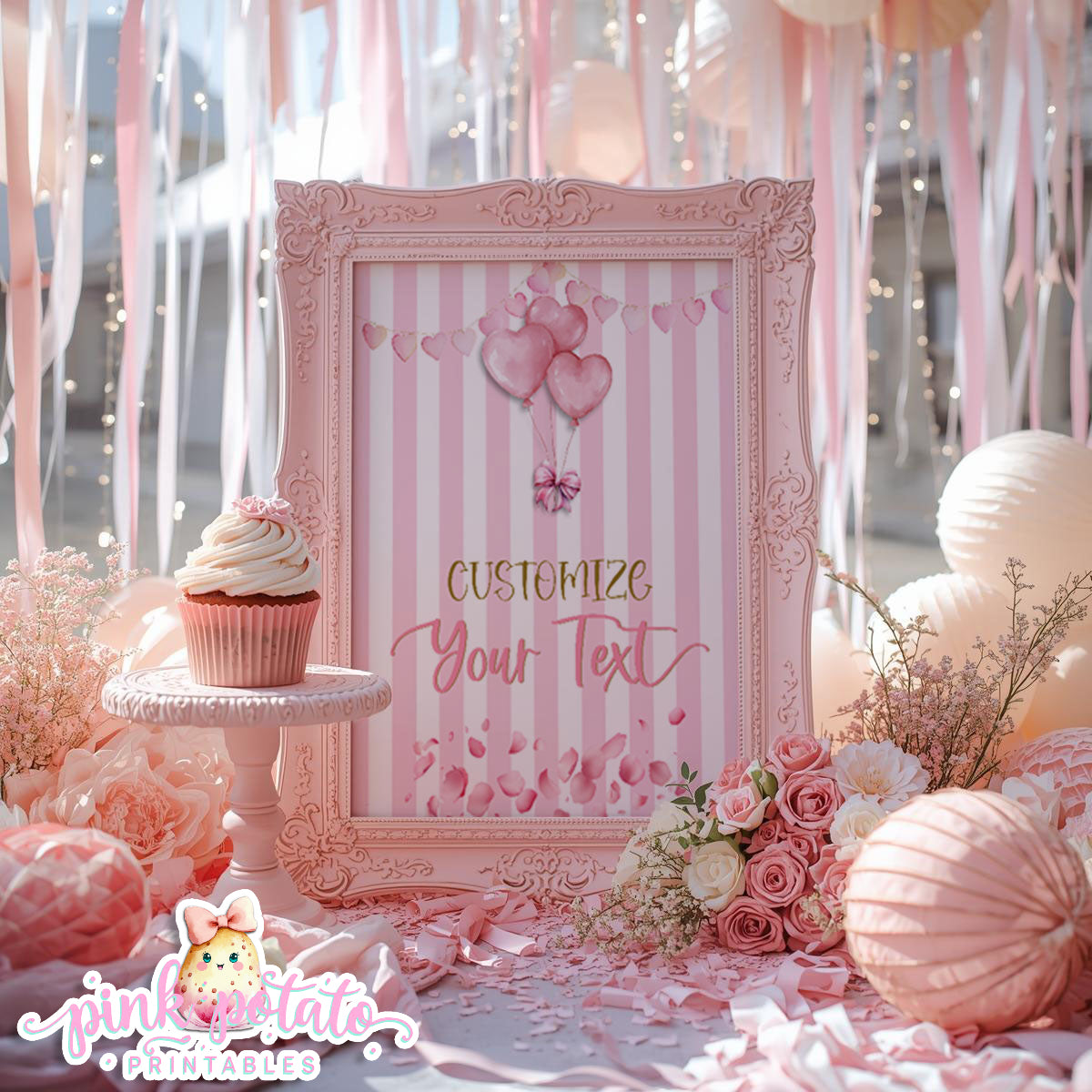 Pink Valentine-Blank Sign-8x10-Customize in Corjl ONLY-Valentine's Day-Buffet-Valentine's Party-EDITABLE-INSTANT DOWNLOAD