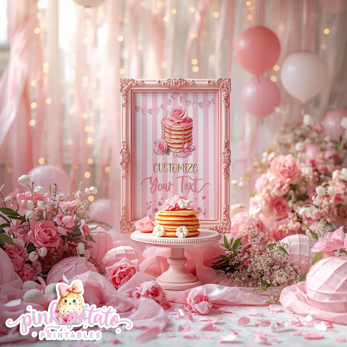 Pink Valentine-Pancake Bar-Blank Sign-8x10-Customize in Corjl ONLY-Valentine's Day-Buffet-Valentine's Party-EDITABLE-INSTANT DOWNLOAD
