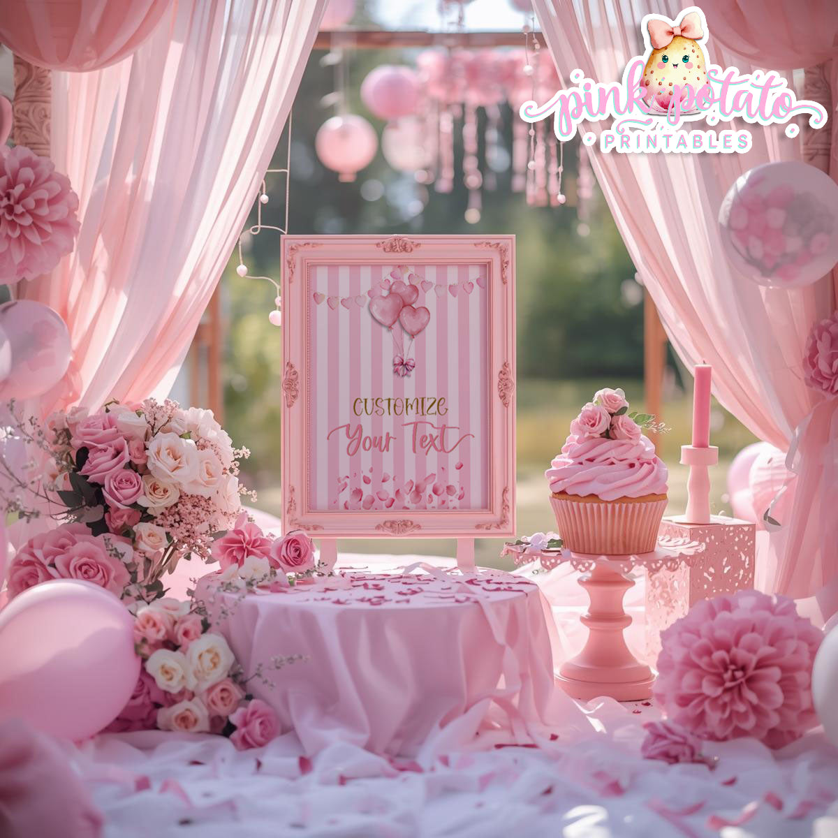 Pink Valentine-Blank Sign-8x10-Customize in Corjl ONLY-Valentine's Day-Buffet-Valentine's Party-EDITABLE-INSTANT DOWNLOAD