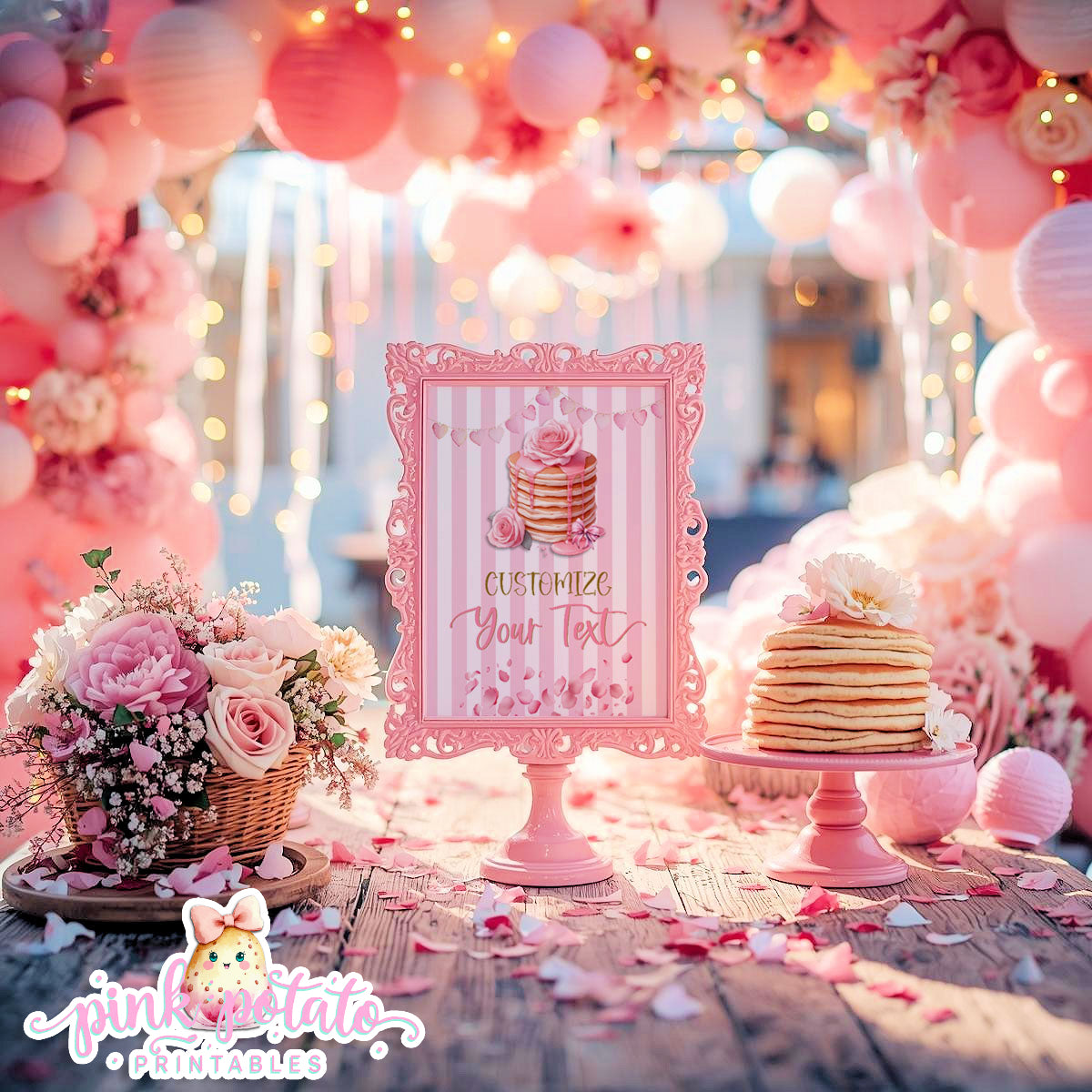 Pink Valentine-Pancake Bar-Blank Sign-8x10-Customize in Corjl ONLY-Valentine's Day-Buffet-Valentine's Party-EDITABLE-INSTANT DOWNLOAD