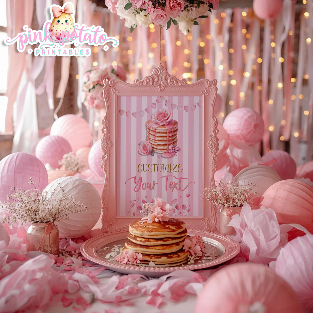 Pink Valentine-Pancake Bar-Blank Sign-8x10-Customize in Corjl ONLY-Valentine's Day-Buffet-Valentine's Party-EDITABLE-INSTANT DOWNLOAD