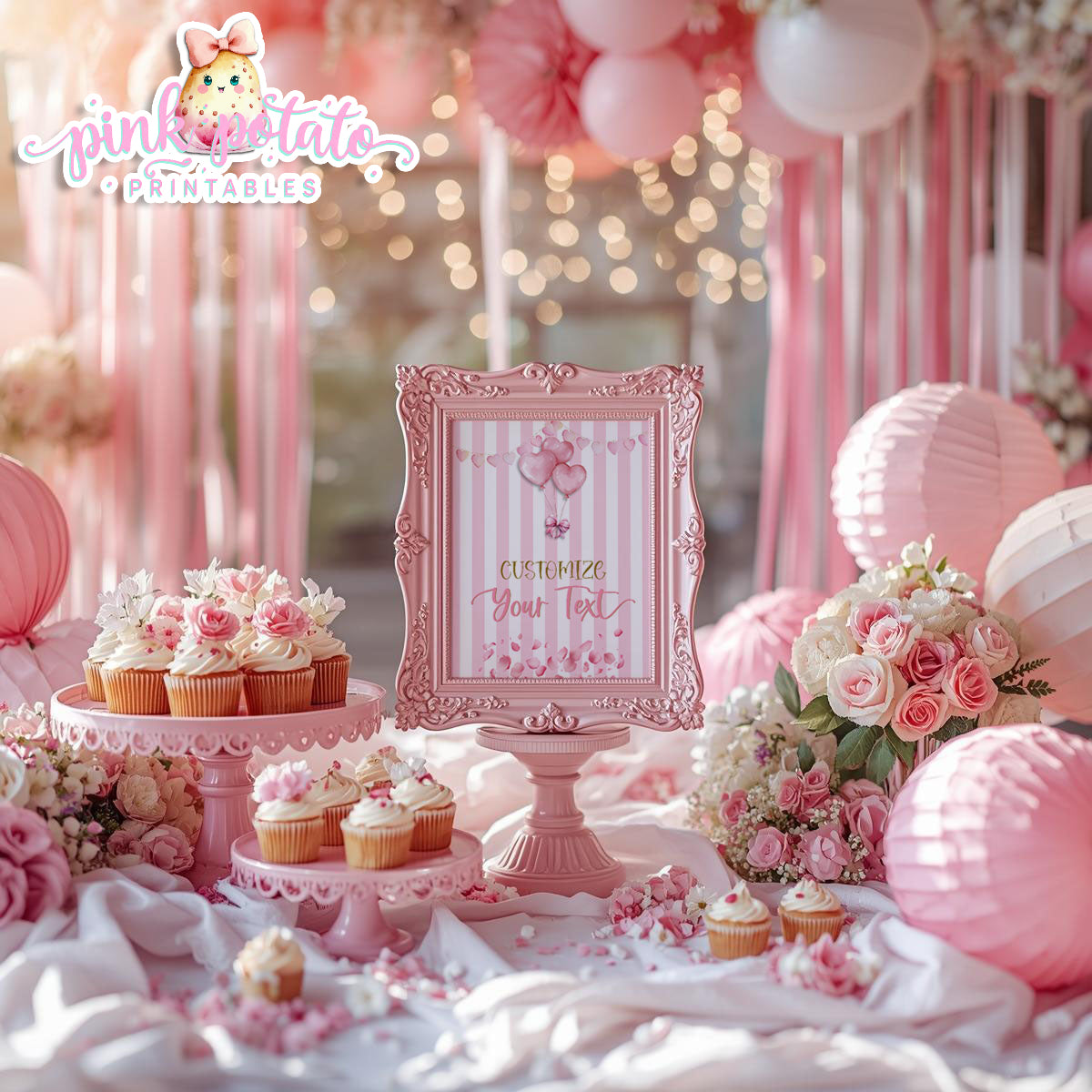 Pink Valentine-Blank Sign-8x10-Customize in Corjl ONLY-Valentine's Day-Buffet-Valentine's Party-EDITABLE-INSTANT DOWNLOAD