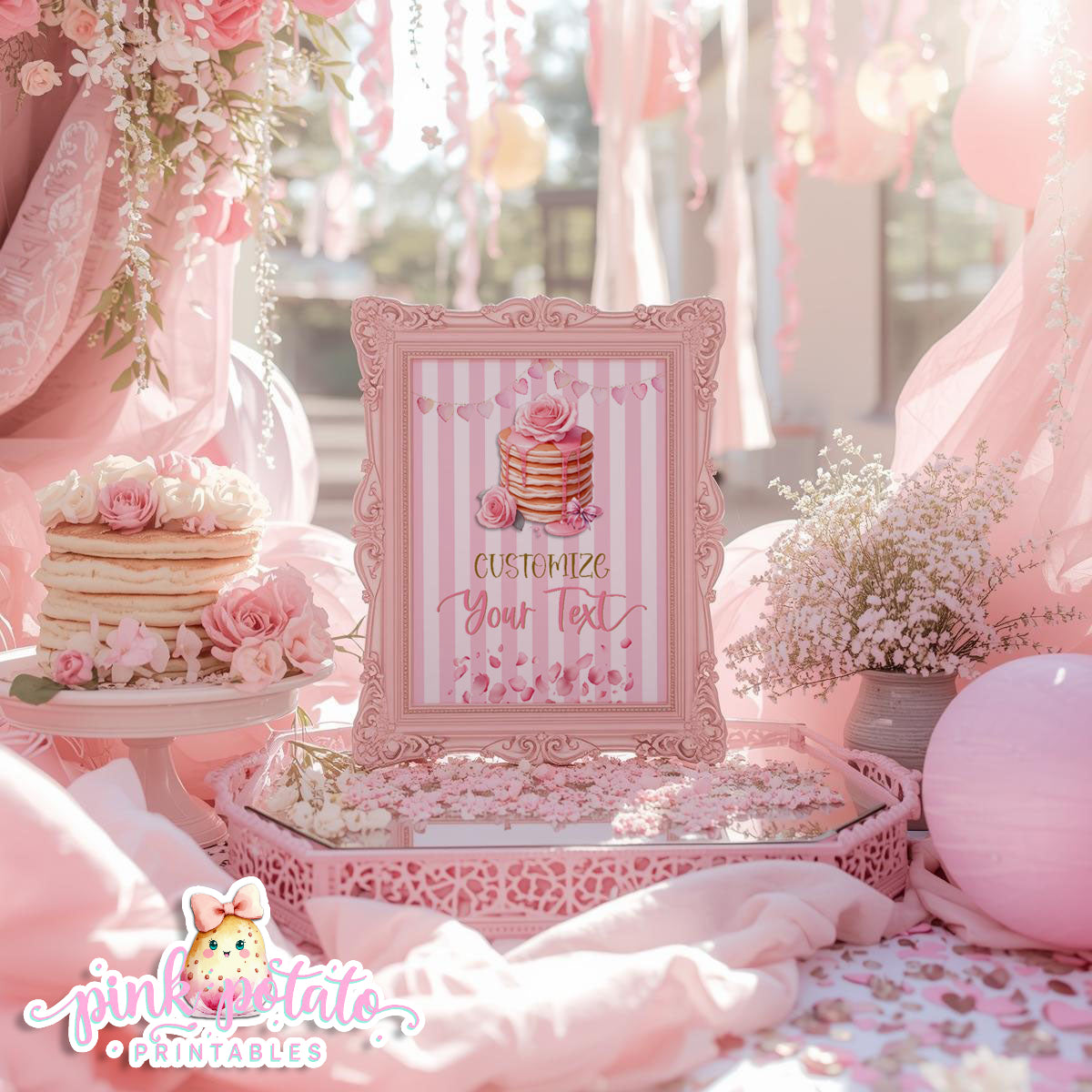 Pink Valentine-Pancake Bar-Blank Sign-8x10-Customize in Corjl ONLY-Valentine's Day-Buffet-Valentine's Party-EDITABLE-INSTANT DOWNLOAD