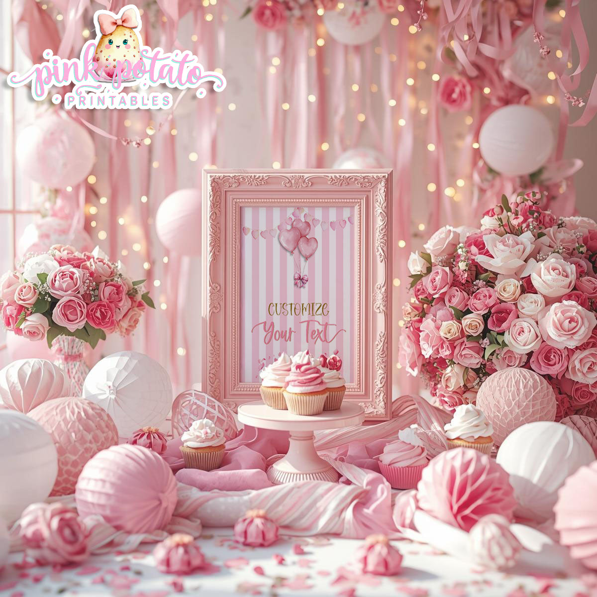 Pink Valentine-Blank Sign-8x10-Customize in Corjl ONLY-Valentine's Day-Buffet-Valentine's Party-EDITABLE-INSTANT DOWNLOAD
