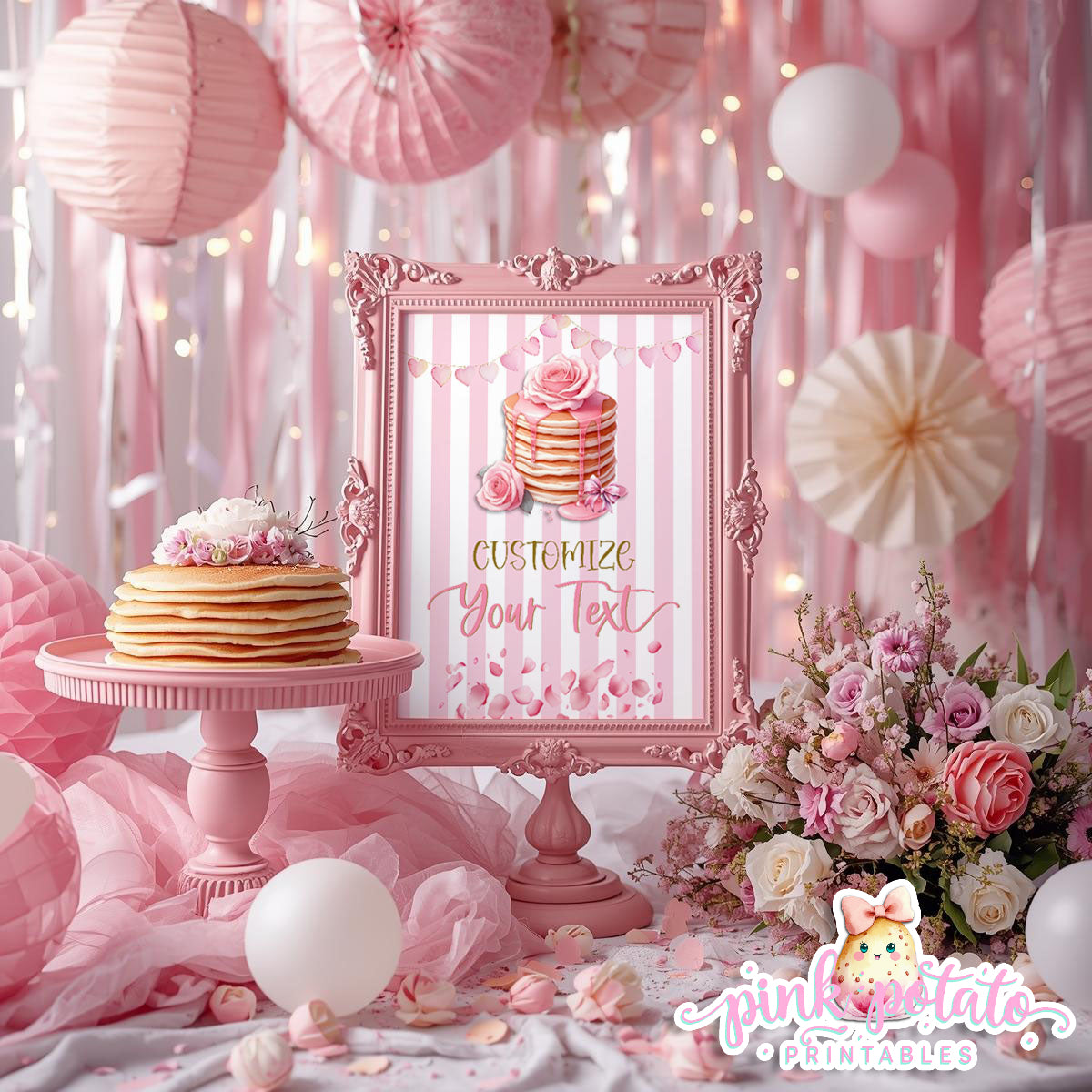Pink Valentine-Pancake Bar-Blank Sign-8x10-Customize in Corjl ONLY-Valentine's Day-Buffet-Valentine's Party-EDITABLE-INSTANT DOWNLOAD